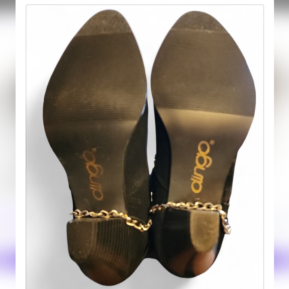 Vintage Dingo Boots Womens 8 Victoria Cowboy Suede Leather Chain Western Black - Picture 10 of 13